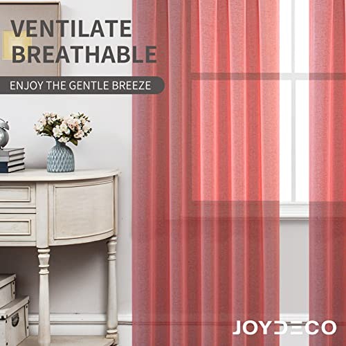 Sheer Curtains 84 Inch Length 2 Panels Set, Rod 54"W x 84"L (Pack of 2) Red - 第 4/7 張圖片