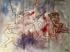 Roberto MATTA, technique mixte, signé, verso lettre manuscrite de l'artiste.