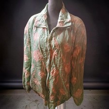 '80s Vintage Silk Windbreaker Cocoa 100 Silk Floral Mint Green Pink
