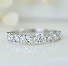 Marquise CZ Sterling Silver Half Eternity Wedding Band Celebration Ring S14166