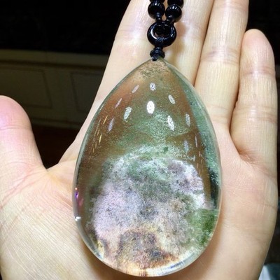 129.3g Natural The green ghost quartz crystal Pendant Reiki Heal