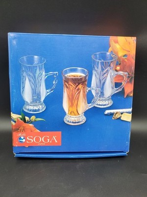6 Belle Soga Japan Glass Handled Mugs With A Laurel Leaf Pattern New