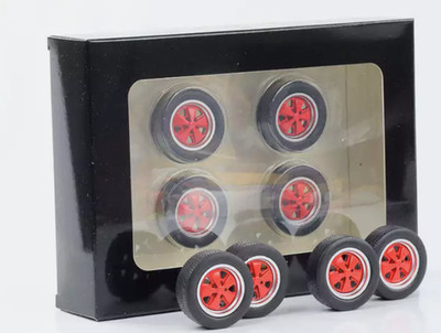 New KK Scale 1/18 4 Rim Set Porsche Fuchs Clubsport Red with Tires
