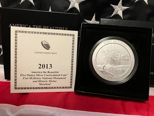 2013-P 5 oz Burnished ATB Fort McHenry Silver Coin (Box, CoA)