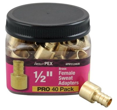 Apollo APXFS1240JR 1/2  Brass Pex-B Barb x 1/2  Female Sweat Adapter, Pack of 40