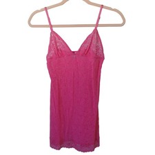Vtg Y2K Victorias Secret Slip Dress Medium Hot Pink Lace Stretch Babydoll Nighty