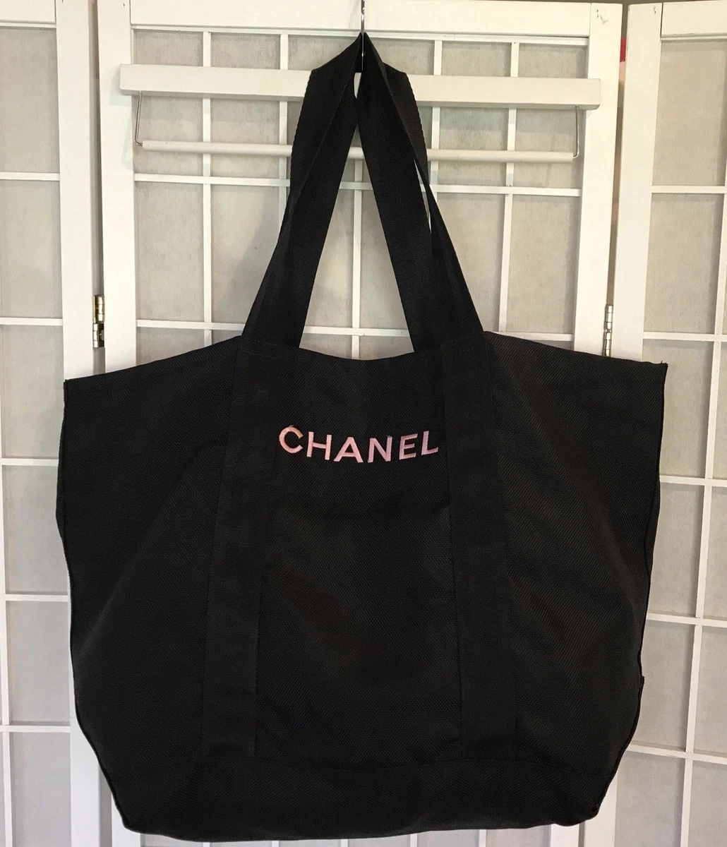 CHANEL Black Tote Bag Pink Embroidered “Chanel” Needs New Lining