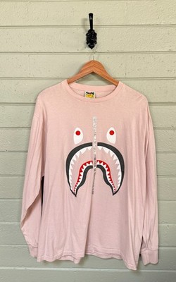 BAPE Shark Long Sleeve Shirt XL Pink Beige A Bathing Ape Tee Streetwear Japan Au