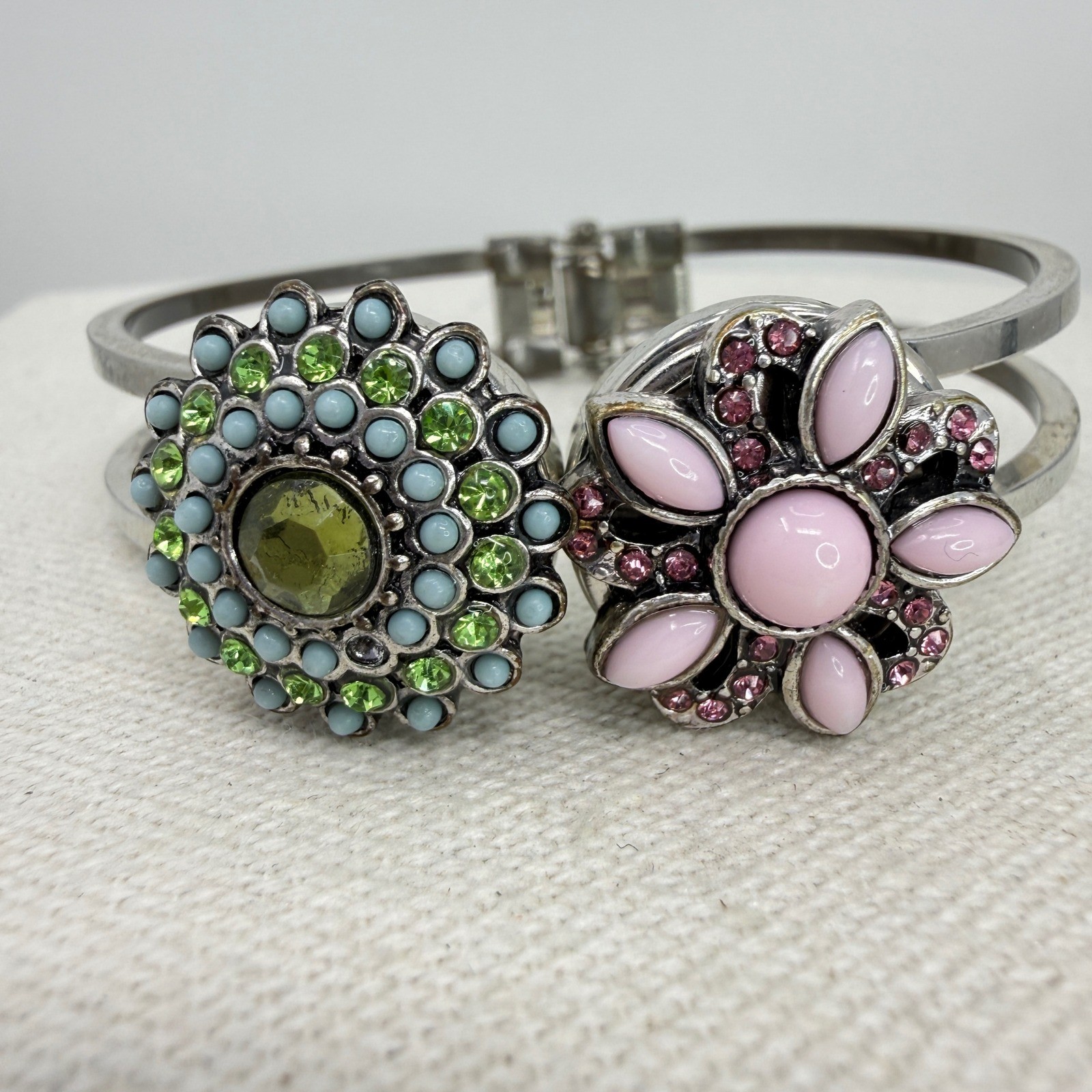 Interchangeable Snap Button Hinge Bracelet Silver… - image 2