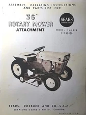 Sears Custom 6 Garden Tractor 36" Mower Implement 917.99620 Owner & Parts Manual