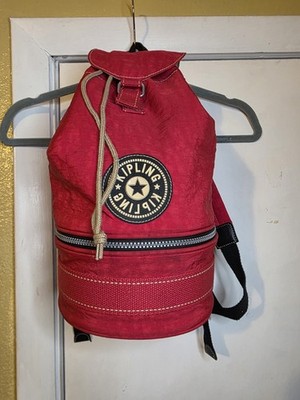Kipling Camera Backpack SLR Lens Bag Red 2 section draw string stealth Keychain