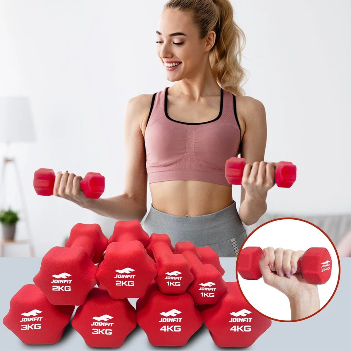 1KG -4KG Anti Slip Neoprene Dumbbells Set Weights Pair Hand Exercise Home Gym