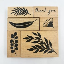 6 PCS Plant Leaf Wooden Stamp Set Retro Decorative Rubber Stamp DIY Art