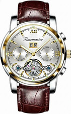 rorios Herren Uhren Mondphase Automatikuhr Mechanische mit Lederarmband Wasserd