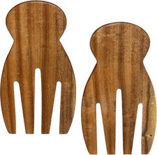 TB Home Acacia Wood Salad Hands, Set of 2 Wooden Servers, Natural