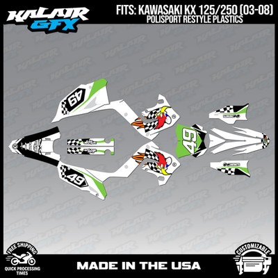 Graphics Kit for KAWASAKI KX125 KX250 2003-08 Polisport Restyle Pecker - White