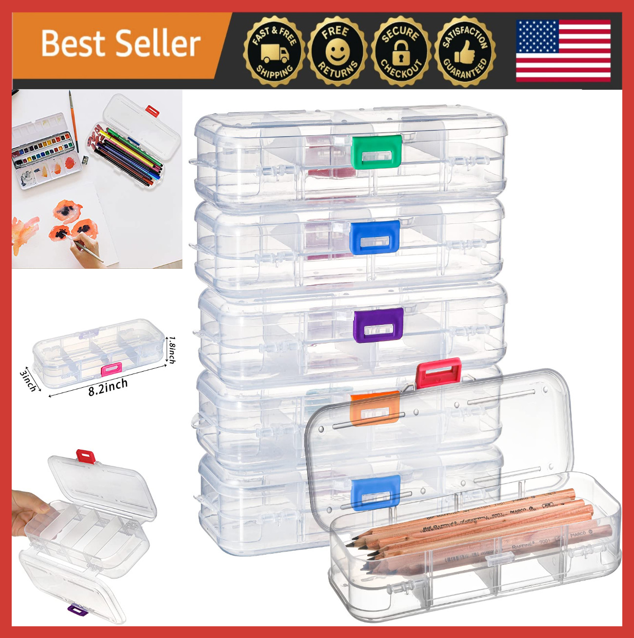 Box 6 Pack, Large Capacity Organizer With Lid, 4 Compar