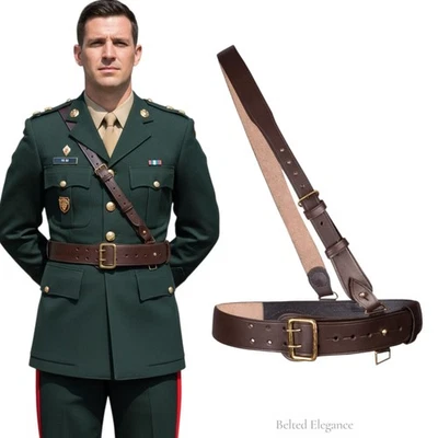 Sam Browne Belt BROWN Genuine Leather Complete British Military Cross Strap Army - Image 1 of 4