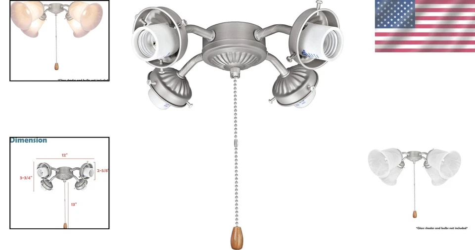 4-Light Ceiling Fan Fixture, Brushed Nickel - Image 2 of 4