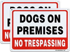 2 Pack Dogs on Premises Sign, No Trespassing Sign, 10 X 7 Inches .040 Aluminum