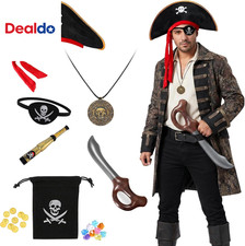 Pirate Costume Accessories Set Adult Men Women Black Hat Eye Patch Sword