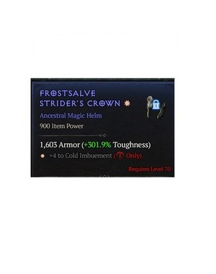 Diablo 4 S14 Frostsalve Strider's Crown 1GA Cold Imbuement Magic Helm Item Gear