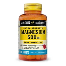 Mason Natural Magnesium 500 mg Extra Strength, Heart & Nervous System, 100 Tabs