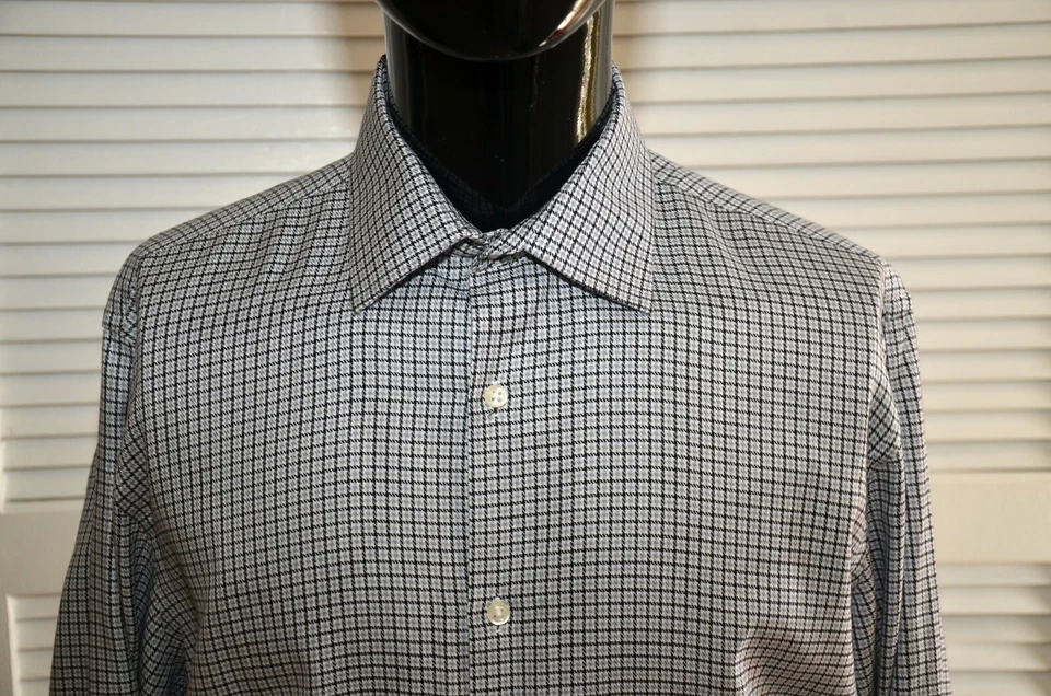 Рубашка Bloomingdales из 100% хлопка черная/серая/белая клетчатый узор 15,5 32/33 - Изображение 2 из 4