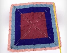 Handmade Crotcheted Square Lap Blanket 34”x34” Colorful Excellent Condition