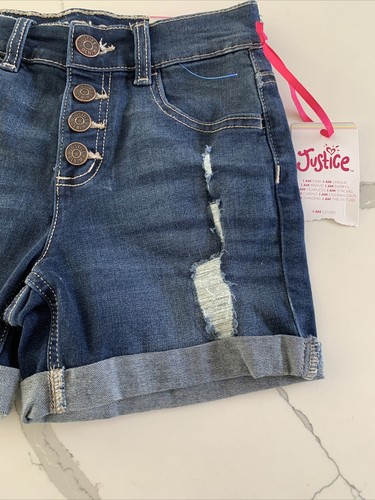 Justice Girls-Kids Short Blue Denim Distressed 4 Button Midi Shorts Size 10 - Picture 3 of 8