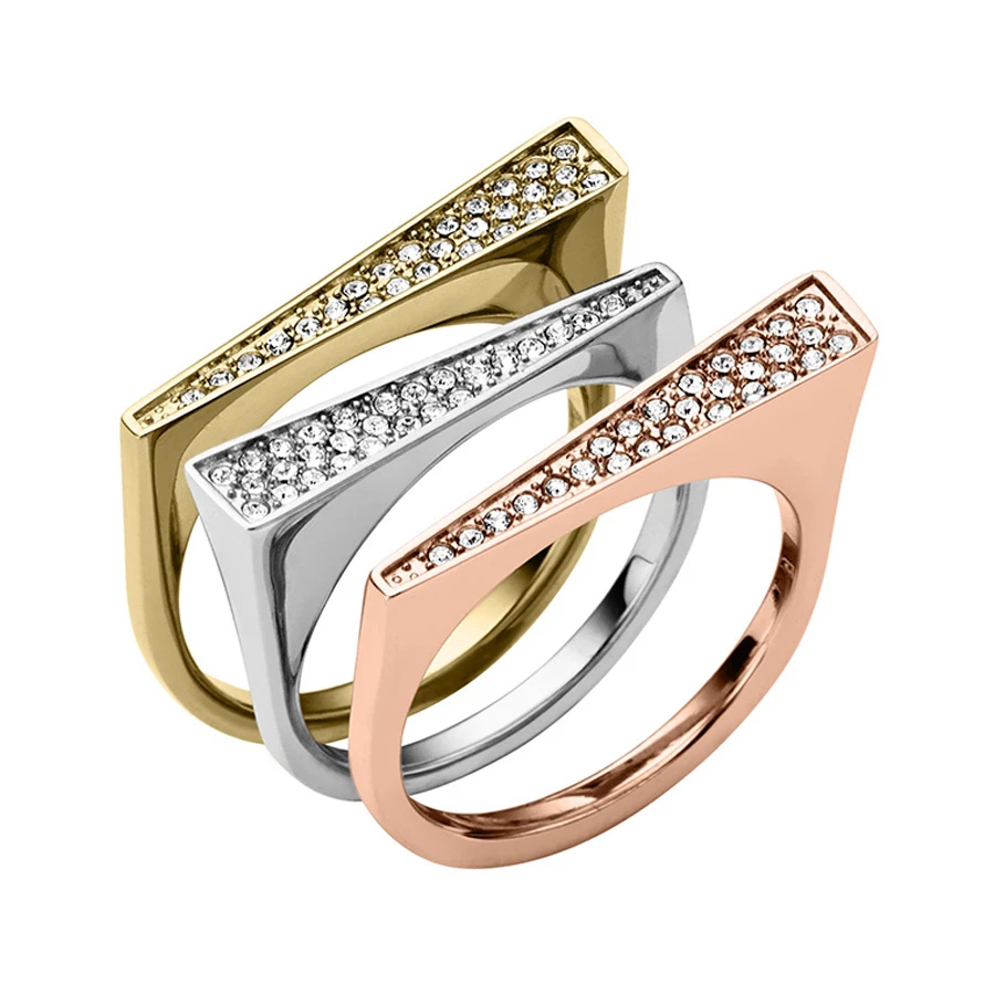 Michael Kors Pave Tri Tone Triangle Ring Set MKJ39589986 SIZE 6 MSRP 125