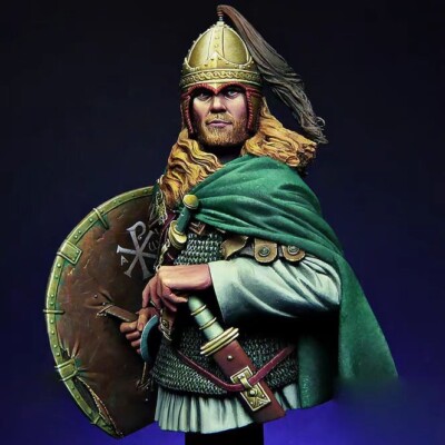 Mittelalterliche Kriegerbüste Wikinger Modell mit Schild und Schwert, Maßstab 1/10 unbemalt