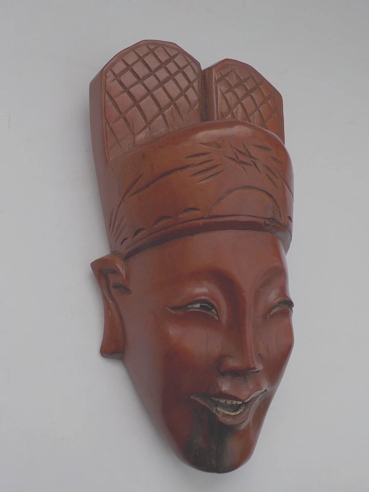 Orientalisch asiatische Holzmaske geschnitzte Volkskunst aus Palisander? 20 cm - Bild 4 von 4