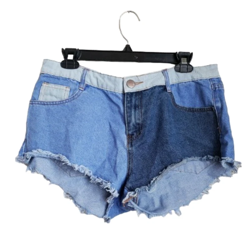 Pantalones cortos para mujer de algodón con retazos talla 8 botín deshilachado tiro medio Foto 2 de 4