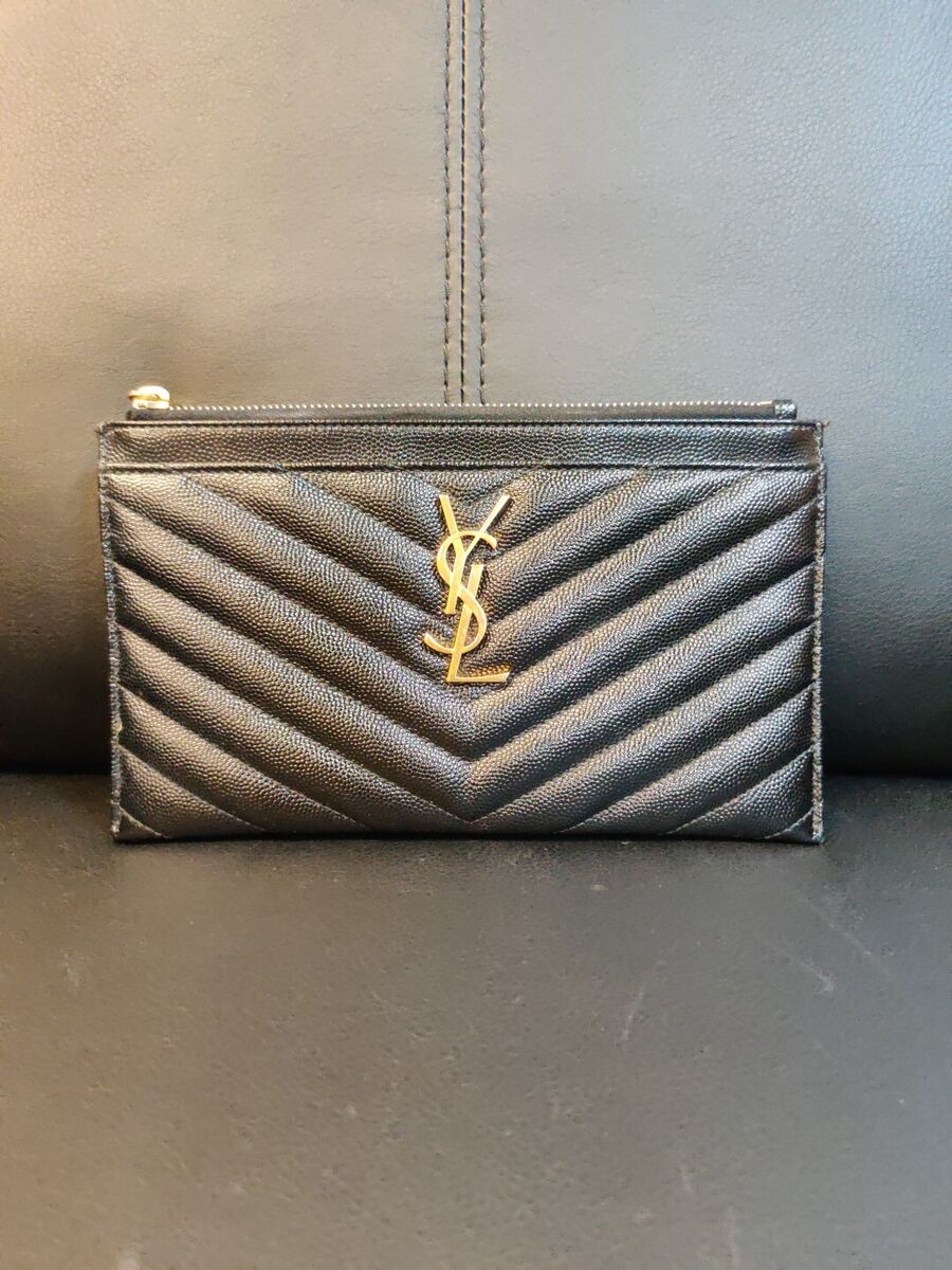 Saint Laurent YSL Monogram Small Ziptop Bill Pouch in Saint Laurent YSL Monogram Small Ziptop Bill Pouch in