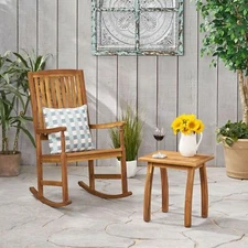 Tobey Outdoor Acacia Wood Rocking Chair and Side Table Set