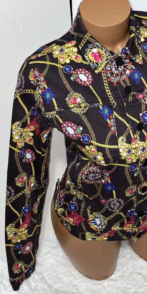 CHAQUETA VAQUERA L'AGENCE CRISTAL ADORNADO CADENA ESTAMPADO POR TODAS PARTES PEQUEÑA NUEVA SIN ETIQUETAS Foto 4 de 4