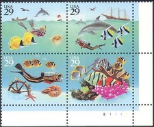 USA 1994 Fish/Ship/Boat/Divers/Dolphin/Marine/Nature/Diving 4v s-t blk (s4565b)