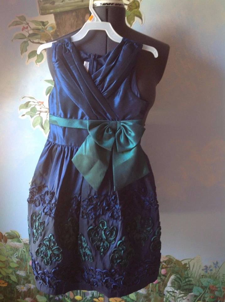 Bonnie Jean Girls Dress Girls Size 10 Navy & Green Waist Bow Sleeveless  - Image 2 of 4