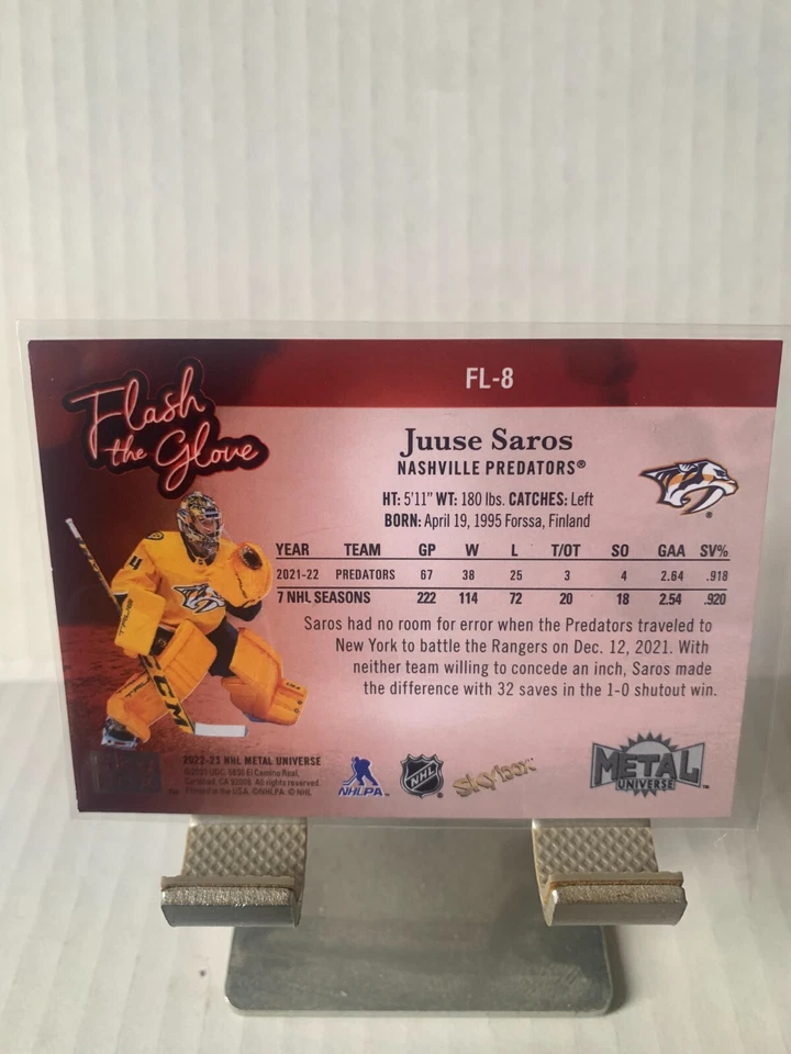 2022-23 SkyBox Metal Universe #FL-8 Juuse Saros Flash the Glove Insert - Image 2 of 2