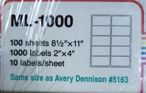 MACO ML1000 White Laser/Inkjet Shipping & Address Labels 2 x 4 (Box of 1000) NEW - 第 2/4 張圖片