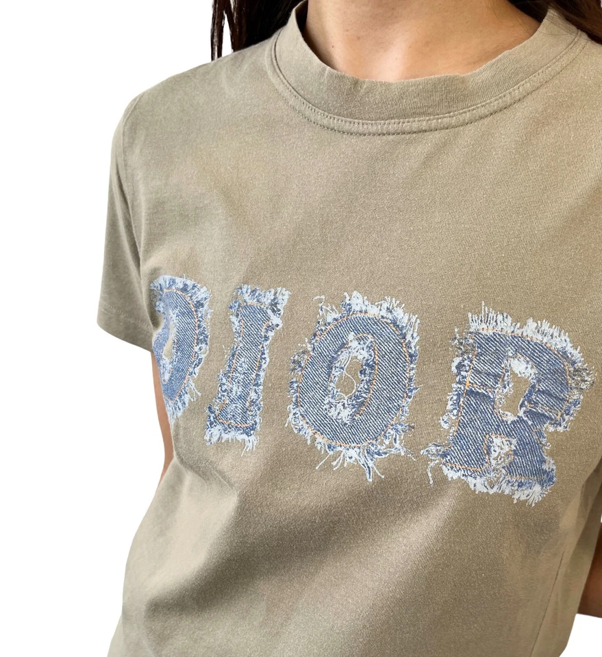 Camiseta Top Christian Dior Vintage 2003 Logo #38 Algodón Caqui Azul Manga Corta Foto 4 de 4