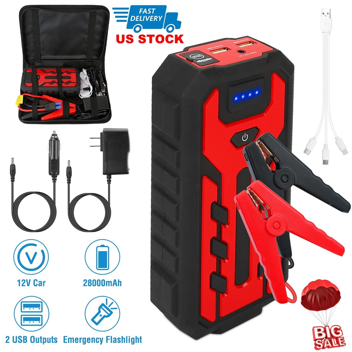 600A 28000mAh 12V Car Jump Starter Portable Power Bank Battery
