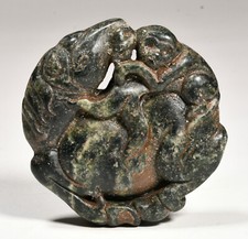 Hongshan Culture Natural Jade Carved Zodiac Monkey Animal Peach Amulet Pendant