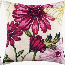 EuroStitch Throw Pillow Kit - Asters. 16x16 Inches. High-Quality Printed Tapestr