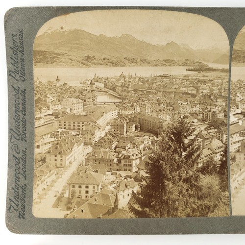 Lucerna Lago Svizzera Aerial Stereoview c1903 Sottobosco Paesaggio urbano svizzero H915 - Foto 3 di 4