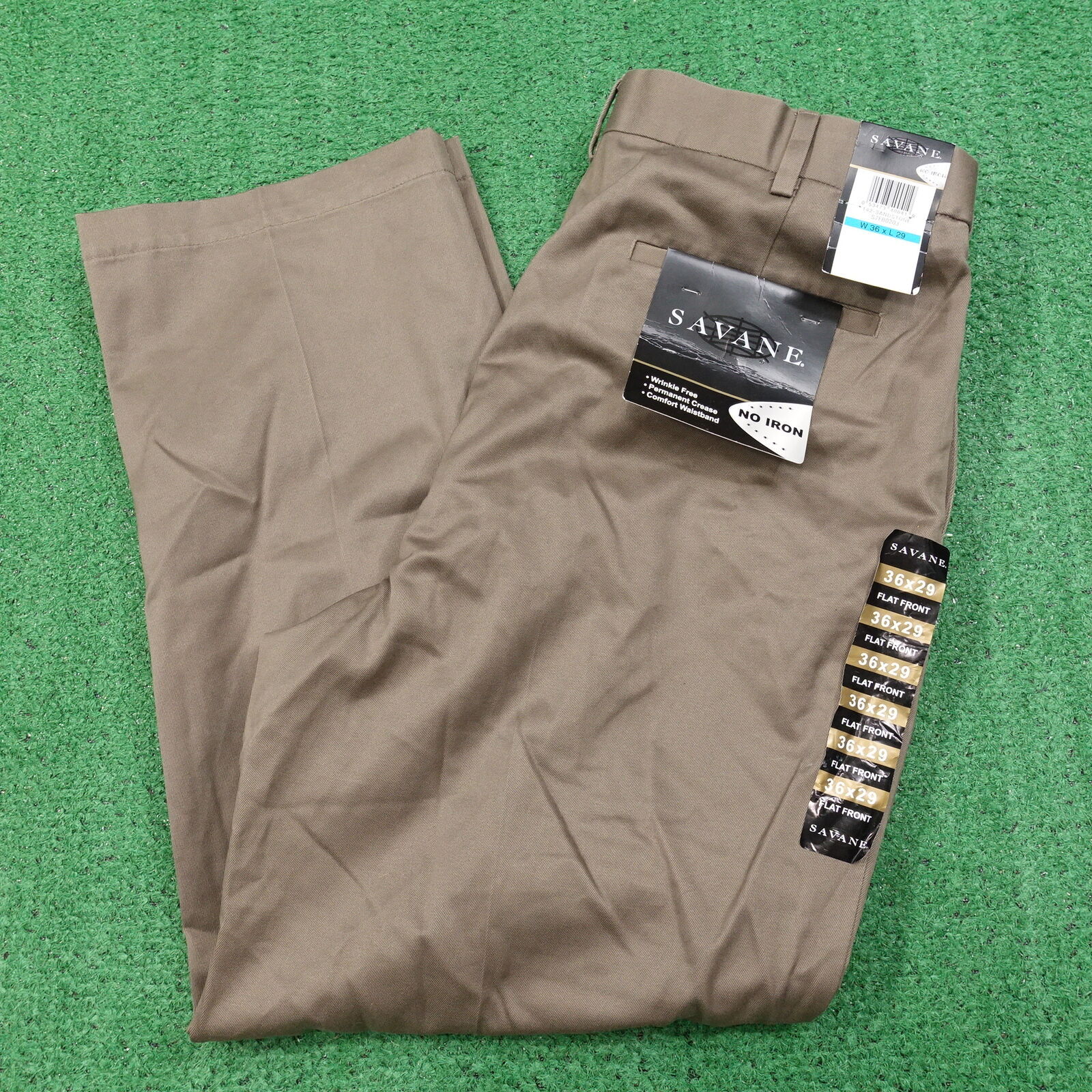 NWT SAVANE FLAT FRONT SANDSTONE BROWN CHINO PANTS MENS SIZE 36X29 NEW