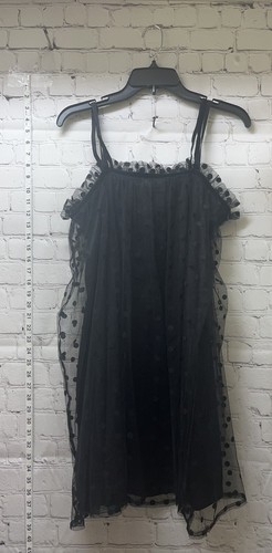 After Market punteado malla de lunares forrado negro vestido terciopelo correas esfagueti M - Imagen 2 de 8
