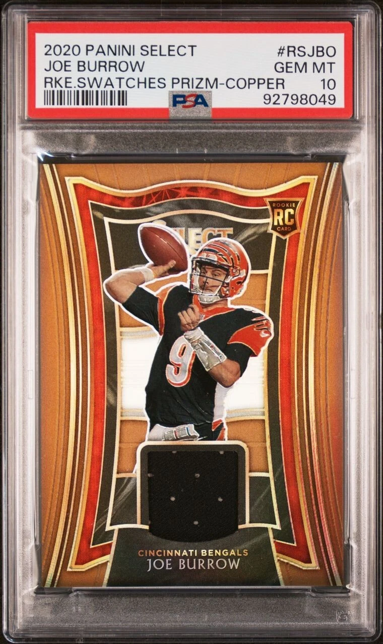 Joe Burrow Panini Select Rookie Swatches Prizm #RSJBO Copper