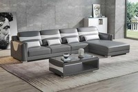 Luxus Eckgarnitur Ledersofa Ecksofa L Form Liege Couch Sofa Grau Neu